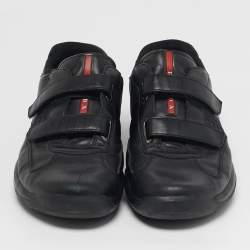 مملوكة مسبقًا Prada Sport Size 44 Black Leather Velcro Low Top Sneakers