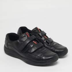 مملوكة مسبقًا Prada Sport Size 44 Black Leather Velcro Low Top Sneakers