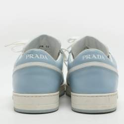 Pre Owned حذاء رياضي برادا داون تاون جلد أزرق بعنق منخفض مقاس 44