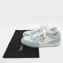 Pre Owned حذاء رياضي برادا داون تاون جلد أزرق بعنق منخفض مقاس 44