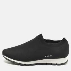 مملوكة مسبقًا Prada Size 44 Black Knit Fabric Slip On Sneakers