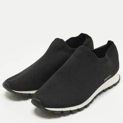 Pre Owned Prada Size 44 Black Knit Fabric Slip On Sneakers
