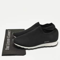 Pre Owned Prada Size 44 Black Knit Fabric Slip On Sneakers