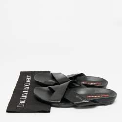 مملوكة مسبقًا Prada  Size 43.5 Black Leather Crisscross Flat Slides
