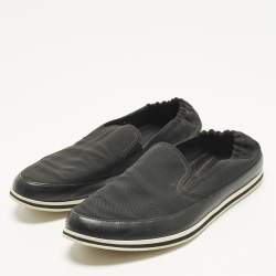 Pre Owned حذاء سهل الارتداء برادا كانفاس وجلد أسود مقاس 42