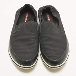 Pre Owned حذاء سهل الارتداء برادا كانفاس وجلد أسود مقاس 42