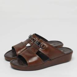 Pre Owned صندل برادا جلد بني بحزام مزدوج مقاس 42