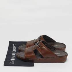 Pre Owned صندل برادا جلد بني بحزام مزدوج مقاس 42