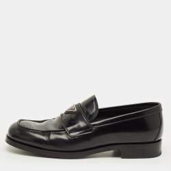Pre Owned Prada Glossy Size 42 Black Leather Penny Loafers