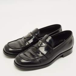 Pre Owned Prada Glossy Size 42 Black Leather Penny Loafers