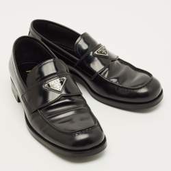 Pre Owned Prada Glossy Size 42 Black Leather Penny Loafers