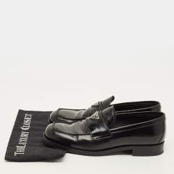 Pre Owned Prada Glossy Size 42 Black Leather Penny Loafers