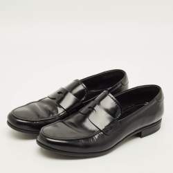 Pre Owned Prada Size 43.5 Black Leather Penny Loafers