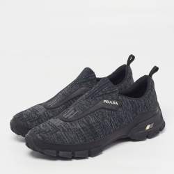 مملوكة مسبقًا Prada Crossection Size 42 Black Knit Fabric and Rubber Slip On Sneakers