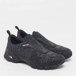 مملوكة مسبقًا Prada Crossection Size 42 Black Knit Fabric and Rubber Slip On Sneakers