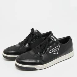 مملوكة مسبقًا حذاء رياضي برادا منخفظ من أعلى قماش وأسود وجلد مقاس 45