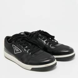 مملوكة مسبقًا حذاء رياضي برادا منخفظ من أعلى قماش وأسود وجلد مقاس 45