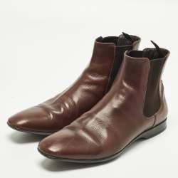 Pre Owned Prada Size 43 Brown Leather Chelsea Boots
