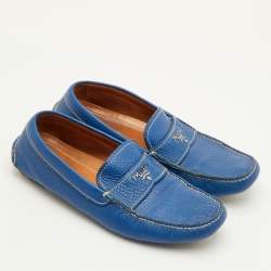 Pre Owned Prada Size 41 Blue Leather Logo Slip On Loafers