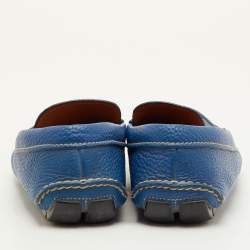 Pre Owned Prada Size 41 Blue Leather Logo Slip On Loafers