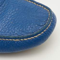 Pre Owned Prada Size 41 Blue Leather Logo Slip On Loafers