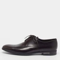Pre Owned Prada Size 44 Brown Leather Classic Lace Up Derby