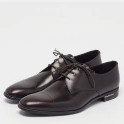 Pre Owned Prada Size 44 Brown Leather Classic Lace Up Derby