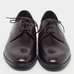 Pre Owned Prada Size 44 Brown Leather Classic Lace Up Derby