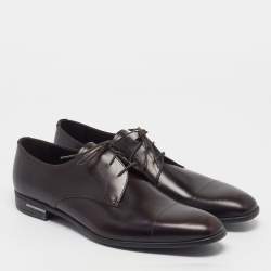 Pre Owned Prada Size 44 Brown Leather Classic Lace Up Derby