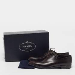 Pre Owned Prada Size 44 Brown Leather Classic Lace Up Derby