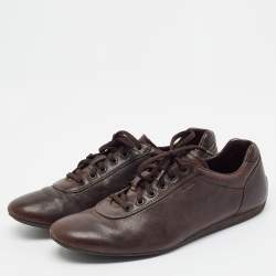 Pre Owned Prada Size 41 Dark Brown Leather Lace Up Sneakers