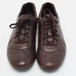 Pre Owned Prada Size 41 Dark Brown Leather Lace Up Sneakers