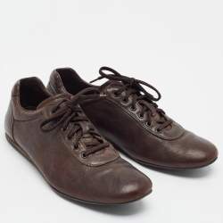 Pre Owned Prada Size 41 Dark Brown Leather Lace Up Sneakers