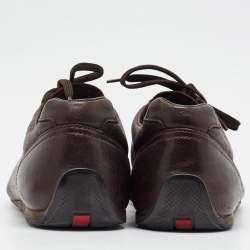 Pre Owned Prada Size 41 Dark Brown Leather Lace Up Sneakers