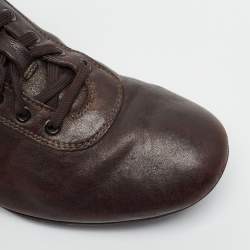 Pre Owned Prada Size 41 Dark Brown Leather Lace Up Sneakers