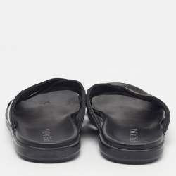 Pre Owned Prada Size43.5 Green/Black Canvas and Leather Logo Tape Crisscross Flat Slide