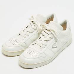 Pre Owned Prada Size 45 White Leather Triangle Logo Plague Lace Up Sneakers
