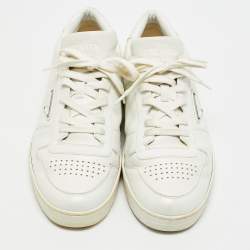 Pre Owned Prada Size 45 White Leather Triangle Logo Plague Lace Up Sneakers