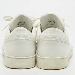 Pre Owned Prada Size 45 White Leather Triangle Logo Plague Lace Up Sneakers