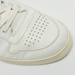 Pre Owned Prada Size 45 White Leather Triangle Logo Plague Lace Up Sneakers
