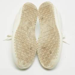 Pre Owned Prada Size 45 White Leather Triangle Logo Plague Lace Up Sneakers
