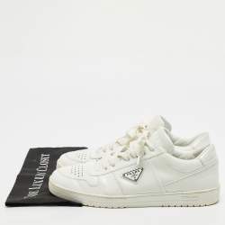 Pre Owned Prada Size 45 White Leather Triangle Logo Plague Lace Up Sneakers