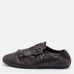 Pre Owned Prada Shuffle Fringed Size 40 Dark Brown Leather Single Flap Monk Strap Shoes