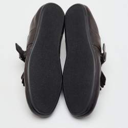 Pre Owned Prada Shuffle Fringed Size 40 Dark Brown Leather Single Flap Monk Strap Shoes