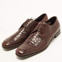 مملوكة مسبقًا Prada Size 45 Brown Crocodile Leather Derby