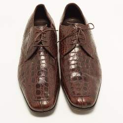 مملوكة مسبقًا Prada Size 45 Brown Crocodile Leather Derby