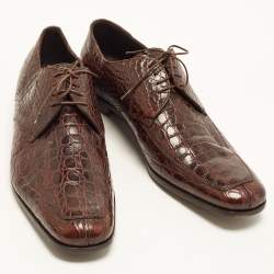 مملوكة مسبقًا Prada Size 45 Brown Crocodile Leather Derby