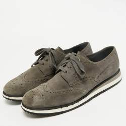 Pre Owned Prada Wingtip Size 46 Grey Suede Lace Up Sneakers