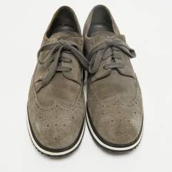 Pre Owned Prada Wingtip Size 46 Grey Suede Lace Up Sneakers