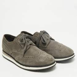 Pre Owned Prada Wingtip Size 46 Grey Suede Lace Up Sneakers